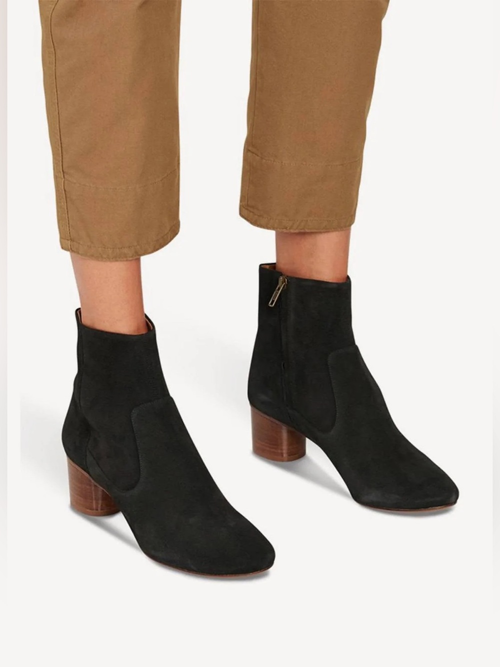 Isabel Marant Black Suede Ankle Boots with Brown Block Heel